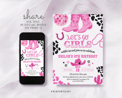 Editable Disco Cowgirl Birthday Invitation, Rhinestone Boots (Digital Item)