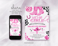 Editable Disco Cowgirl Birthday Invitation, Rhinestone Boots (Digital Item)