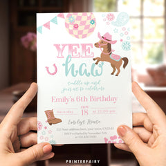 Disco Cowgirl Birthday Invitation, Horse Party, Editable (Digital Download)