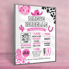 Disco Cowgirl First Birthday Milestones Board, Editable Prints (Digital Download)