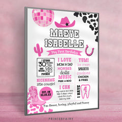 Disco Cowgirl First Birthday Milestones Board, Editable Prints (Digital Download)