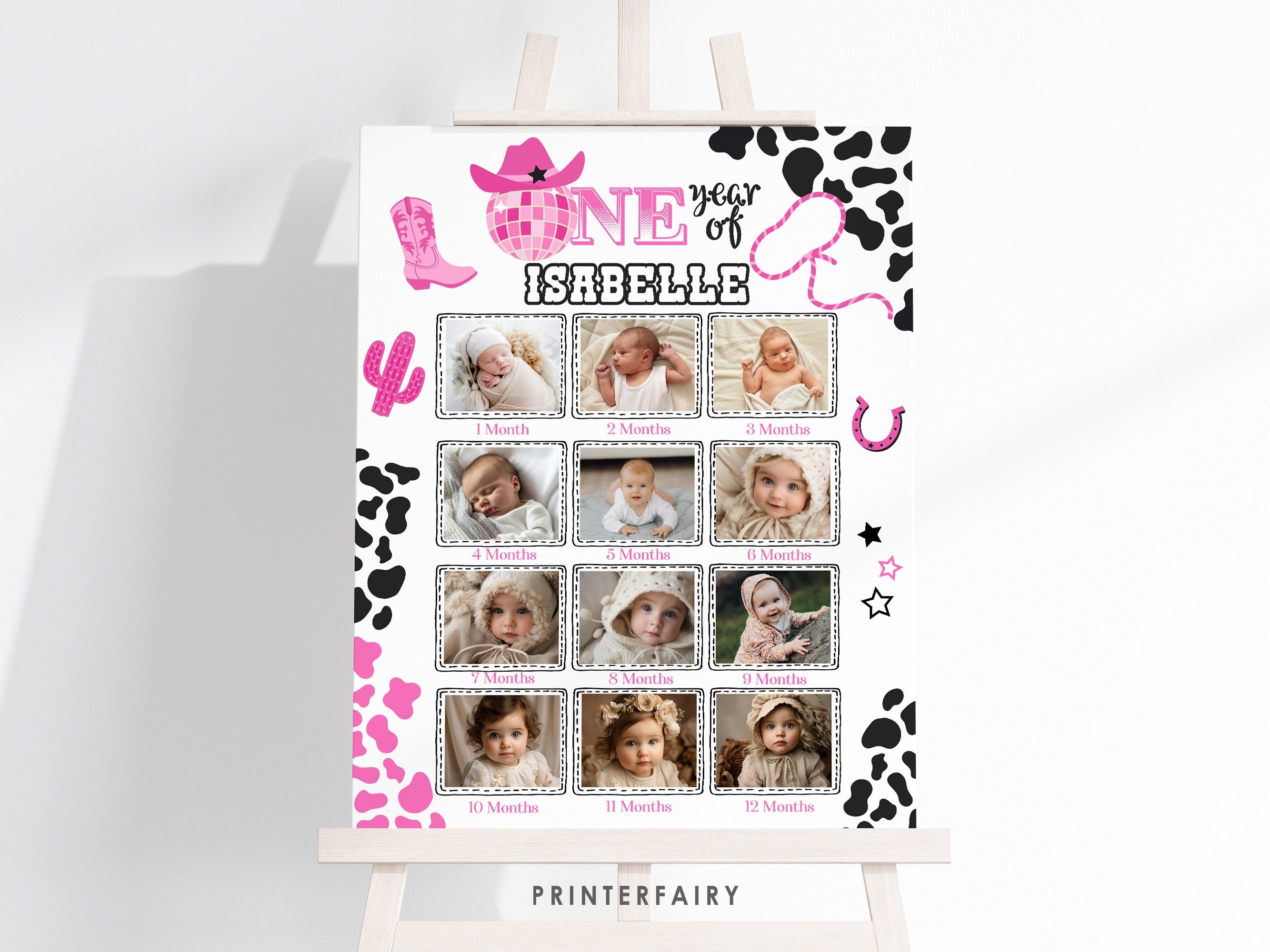 Disco Cowgirl 1st Birthday Photo Board, Rhinestone Theme (Digital Download)