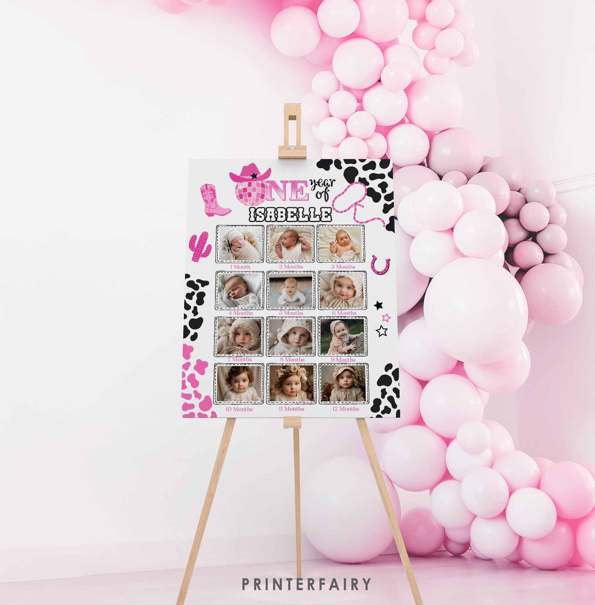 Disco Cowgirl 1st Birthday Photo Board, Rhinestone Theme (Digital Download)