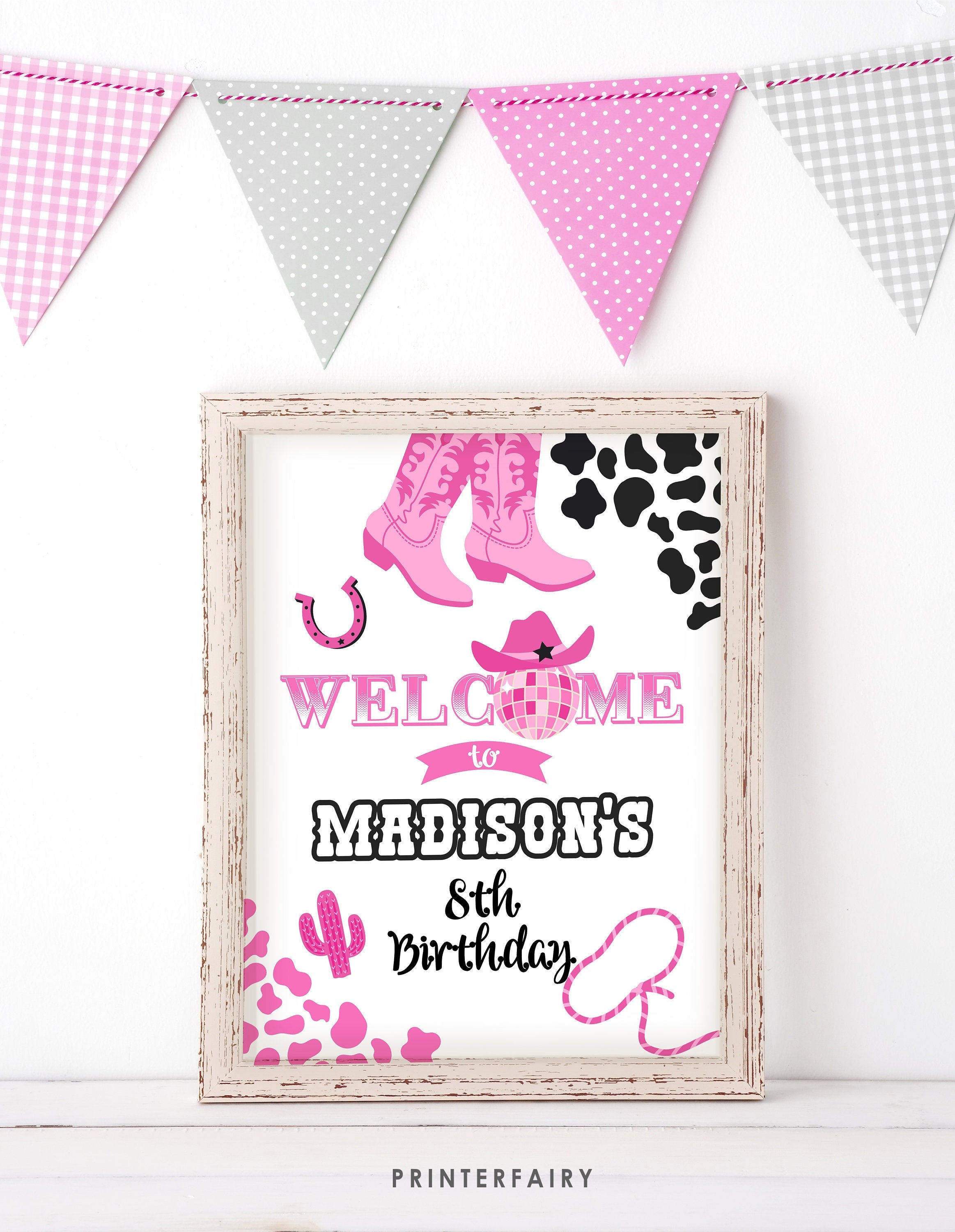 Editable Disco Cowgirl Birthday Welcome Sign (Digital Download)