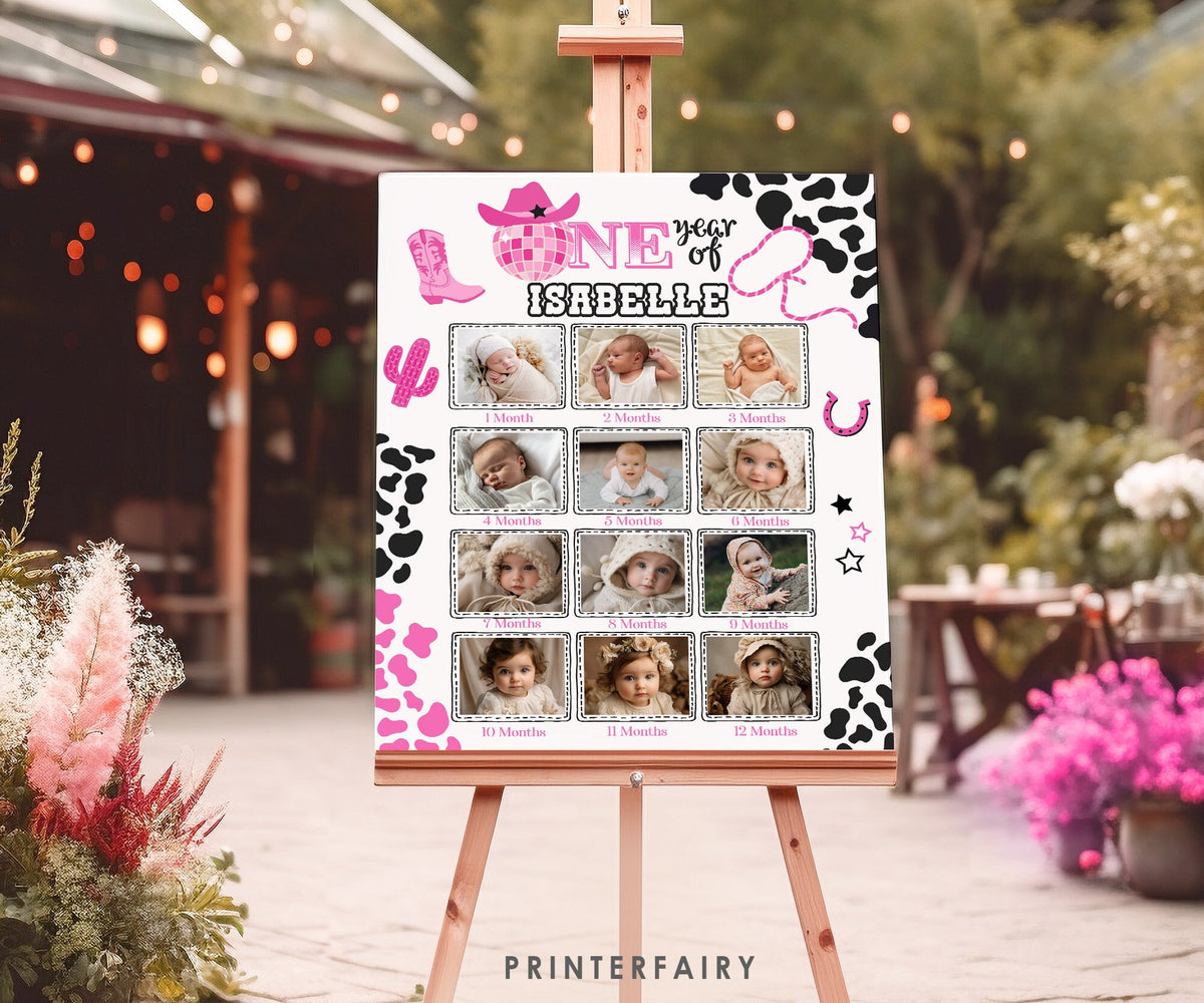 Disco Cowgirl 1st Birthday Photo Board, Rhinestone Theme (Digital Download)