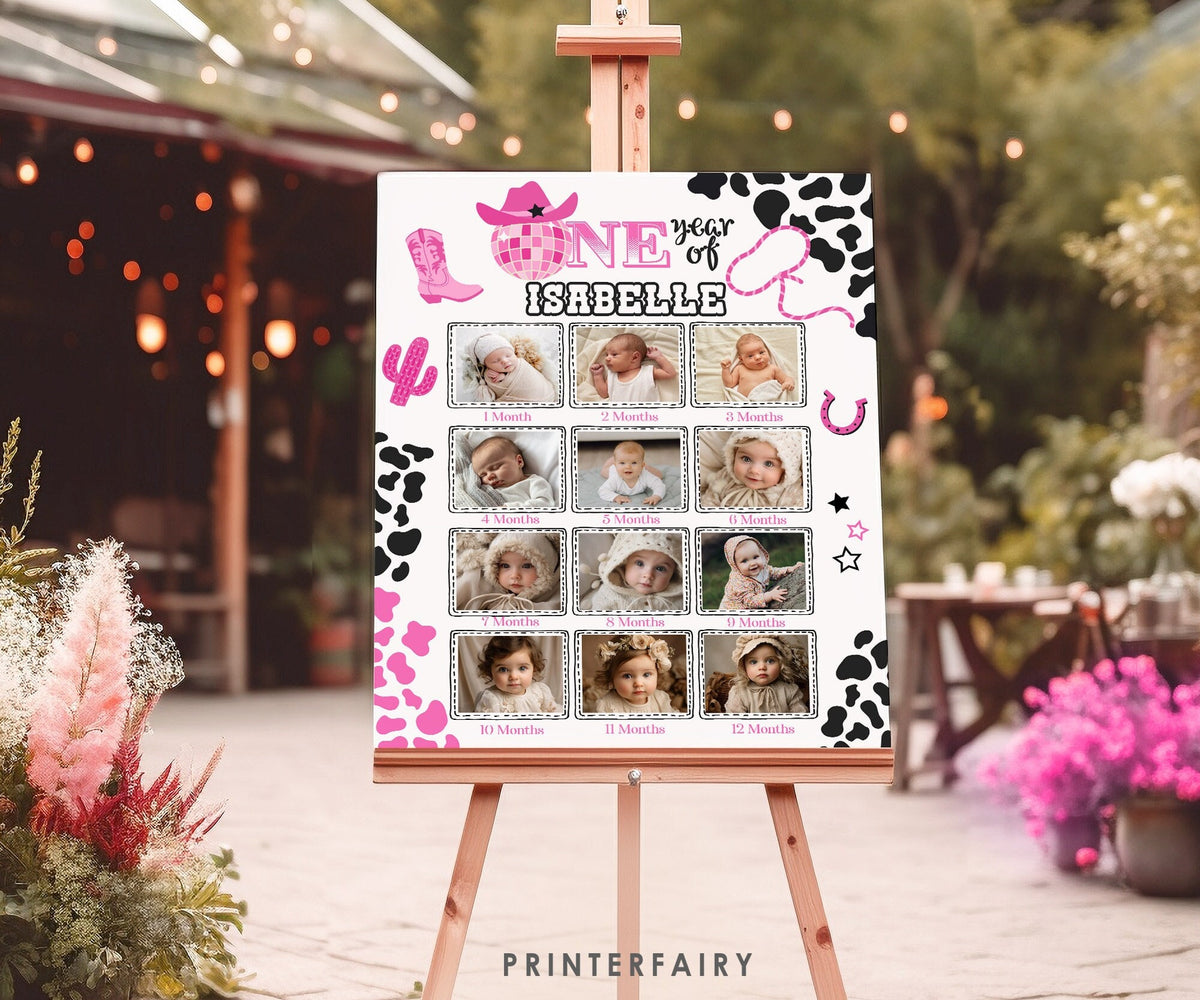 Disco Cowgirl 1st Birthday Photo Board, Rhinestone Theme (Digital Download)