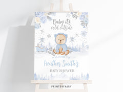 Winter Wonderland Baby Shower Welcome Sign, Teddy Bear Theme (Editable in Corjl)