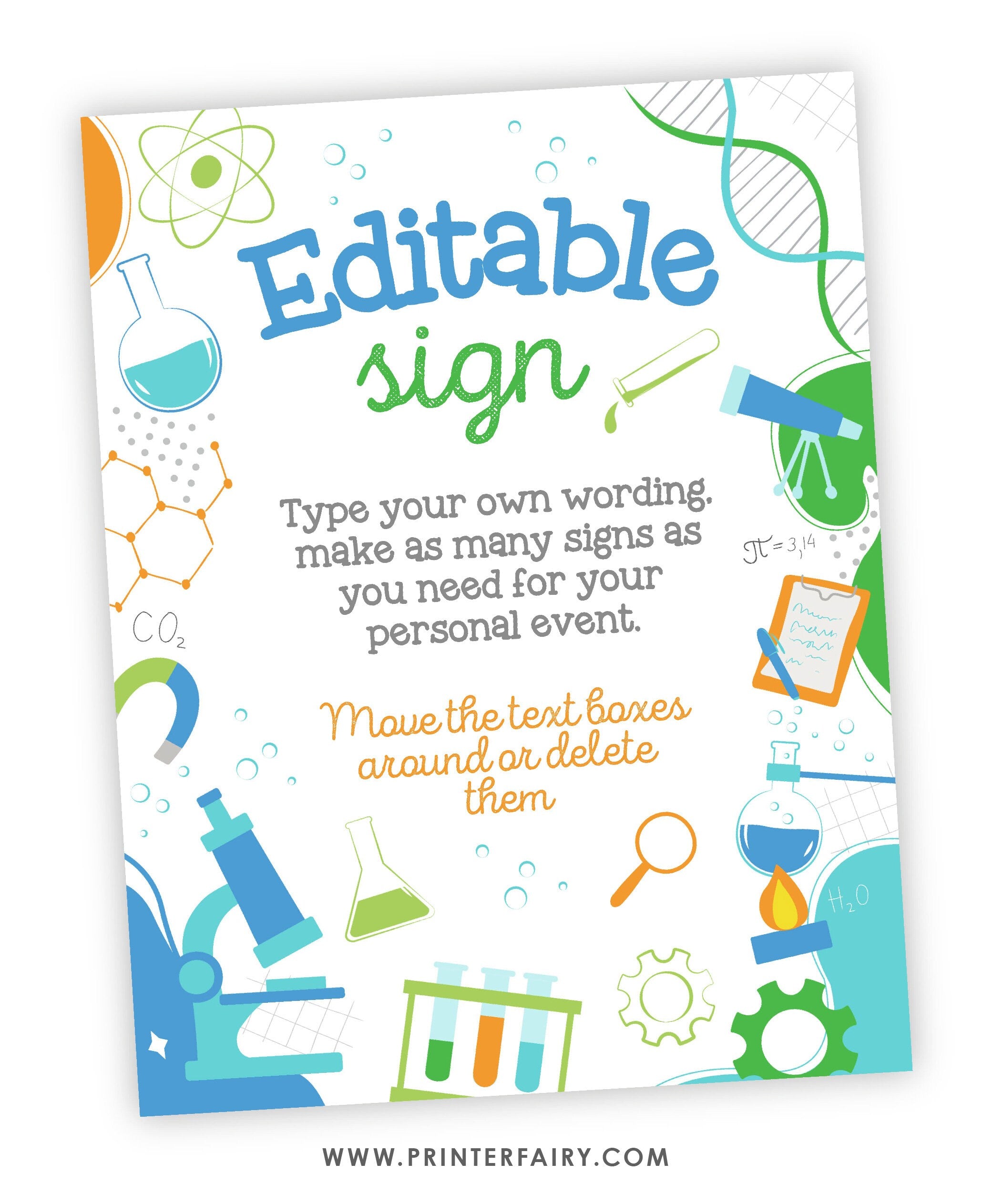 Science Birthday Party Bundle Editable Templates, Invitation, Printable Decorations, Instant Download
