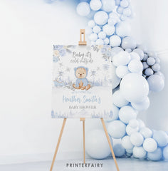 Winter Wonderland Baby Shower Welcome Sign, Teddy Bear Theme (Editable in Corjl)