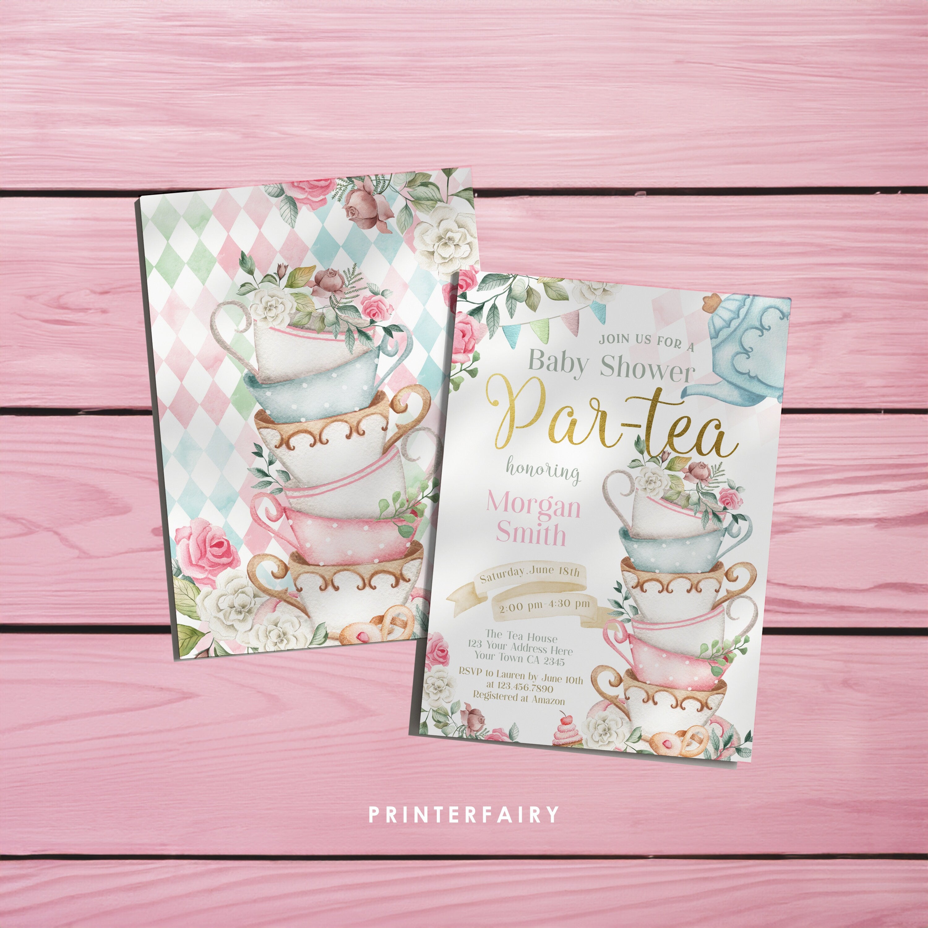 Wonderland Tea Party Baby Shower Invitation, Editable Par-Tea Invite (Digital Download)
