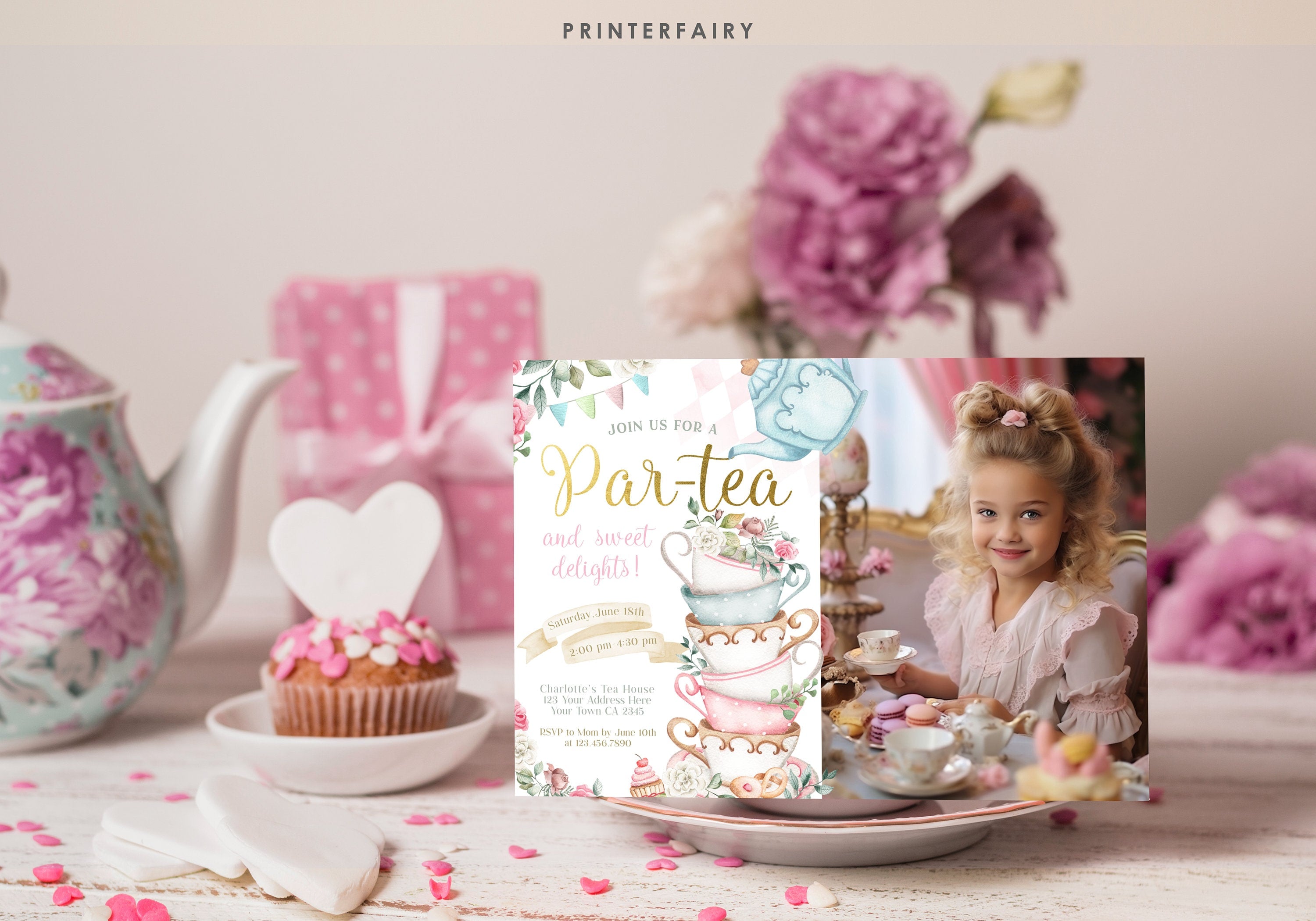 Editable Alice in Wonderland Tea Party Invitation with Photo (Digital)