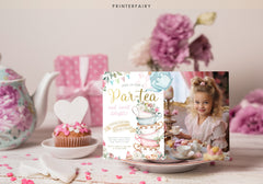 Editable Alice in Wonderland Tea Party Invitation with Photo (Digital)
