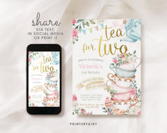 Alice in Wonderland Birthday Invitation, Tea Party, Editable in Corjl
