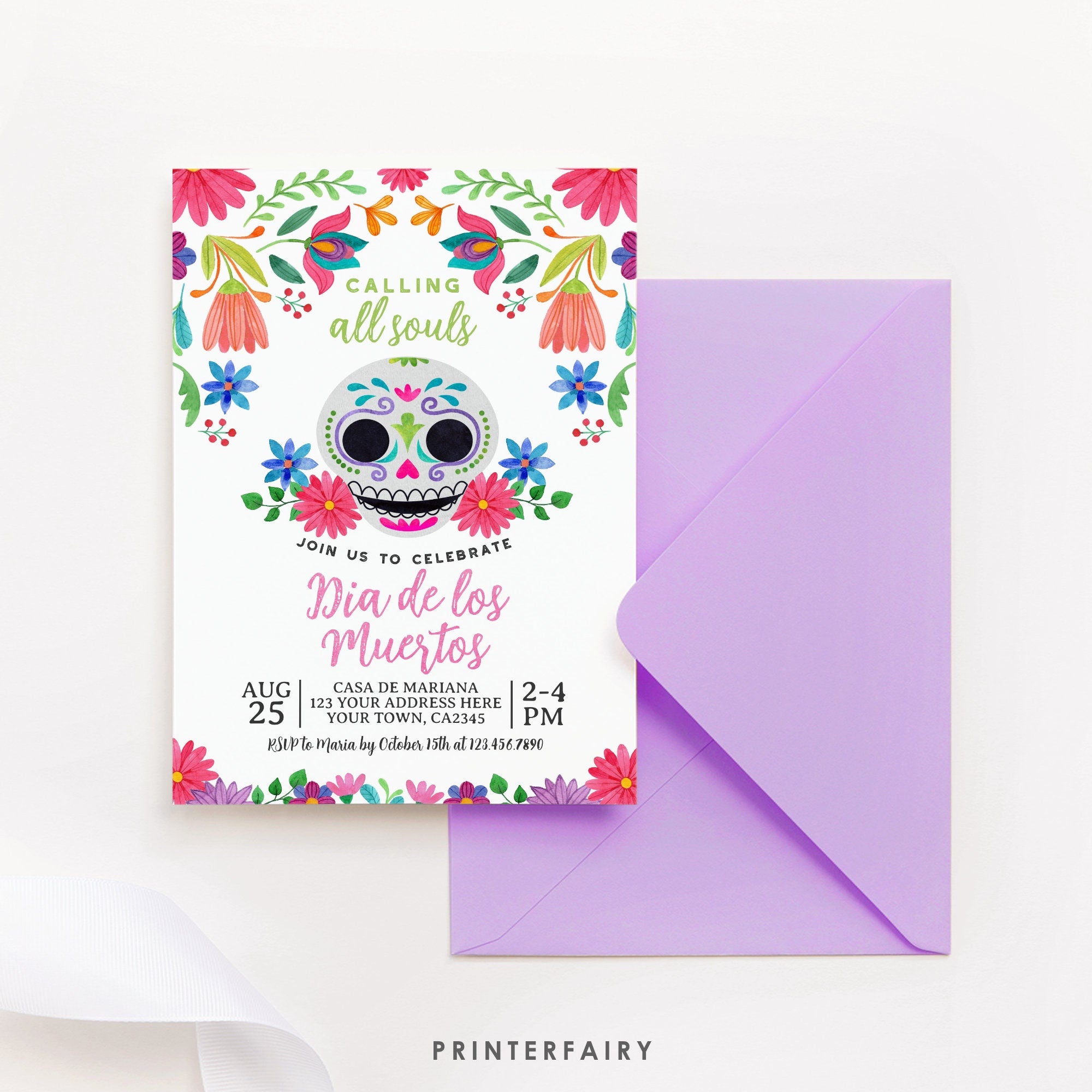Editable Day of the Dead Invitation, Sugar Skull Fiesta (Digital)