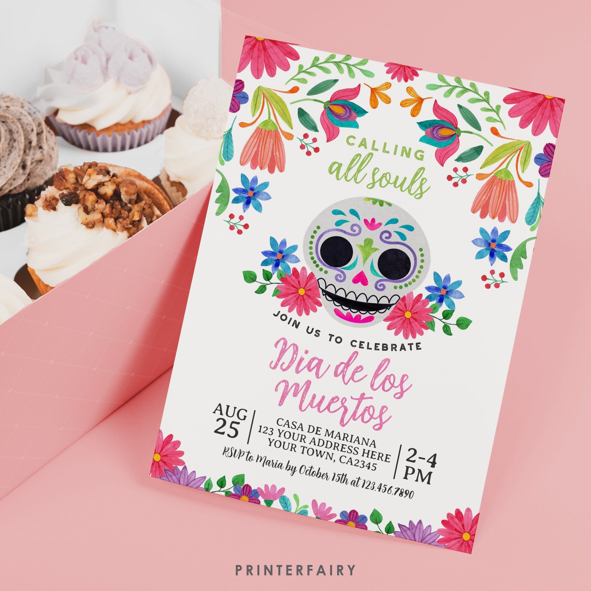 Editable Day of the Dead Invitation, Sugar Skull Fiesta (Digital)