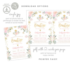 Floral Baptism Invitation for Girls – Pink Winter Wonderland (Digital Download)