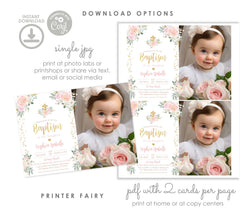 Baptism Invitation for Girls - Customizable and Digital Invite with Picture INSTANT DOWNLOAD