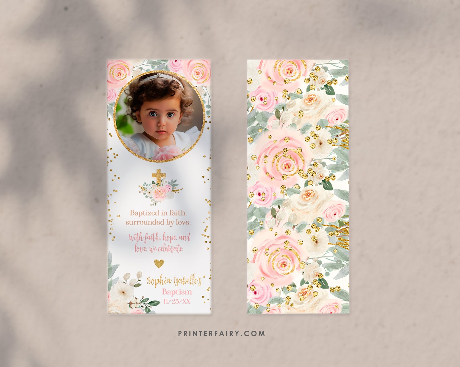 Floral Baptism Bookmark, Editable Keepsake (Instant Download)