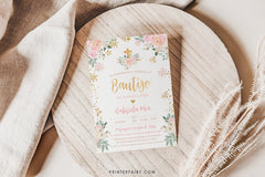 Floral Baptism Invitation for Girls – Pink Winter Wonderland (Digital Download)