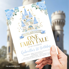 Cinderella 1st Birthday Invitation, Blue Princess Castle (Instant Download)