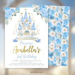 Cinderella Birthday Invitation, Floral Princess Castle, Editable Printable (Digital)