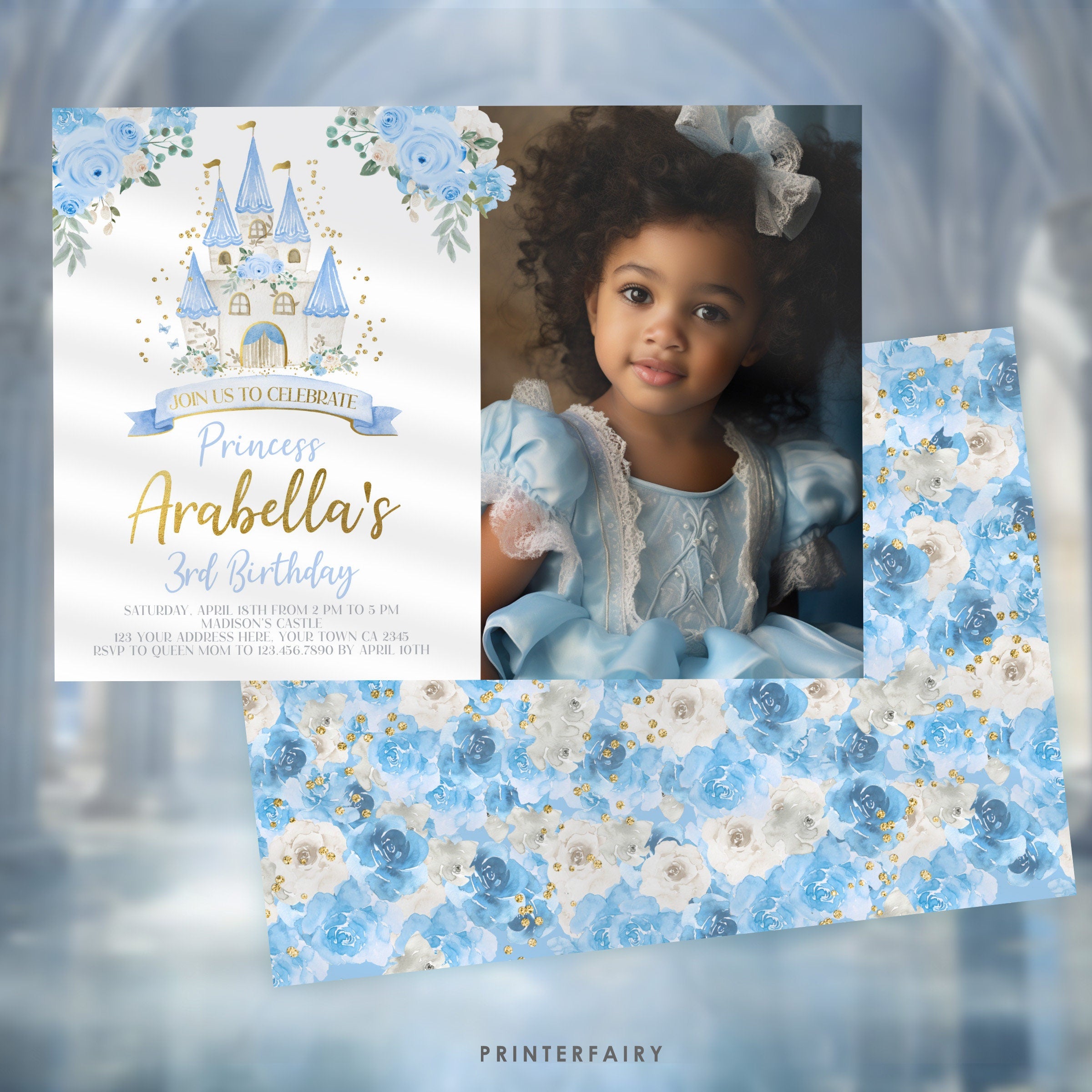 Princess Castle Photo Birthday Invitation, Fairytale Party (Instant Download)