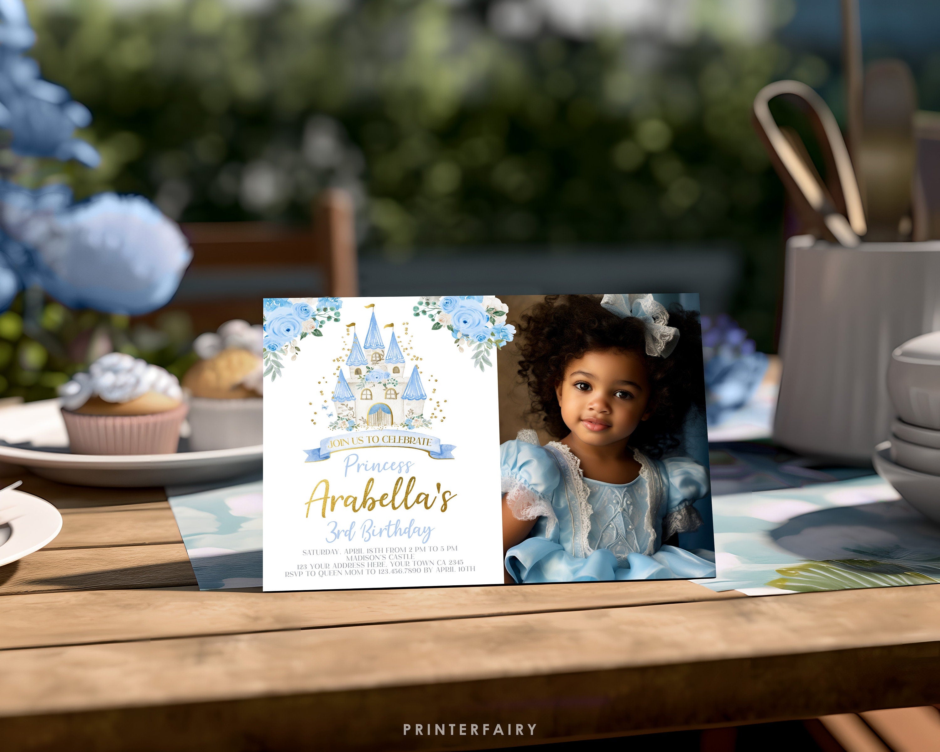 Princess Castle Photo Birthday Invitation, Fairytale Party (Instant Download)