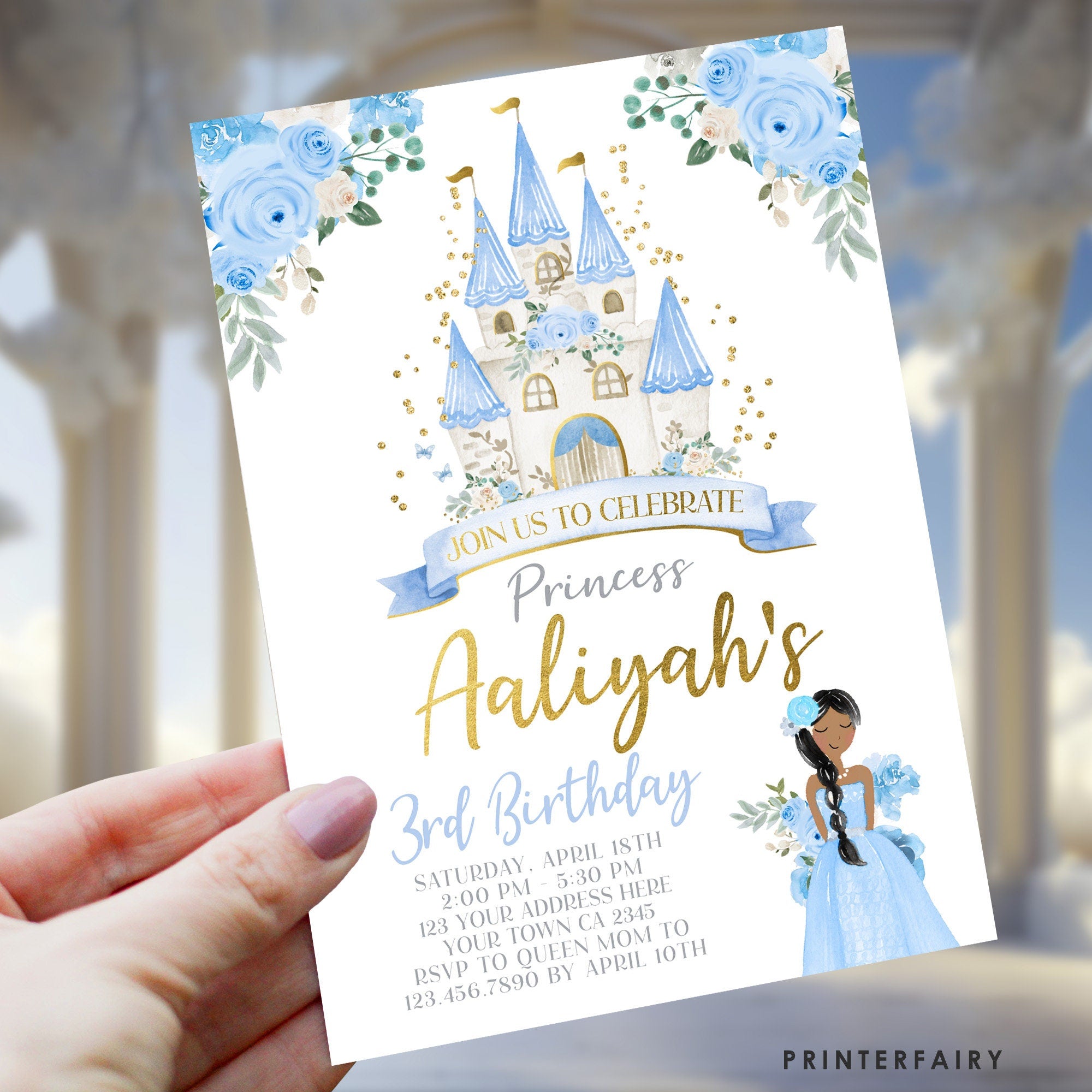 Princess Birthday Invitation, Royal Birthday Party Digital Editable Printable Template Invite, INSTANT DOWNLOAD