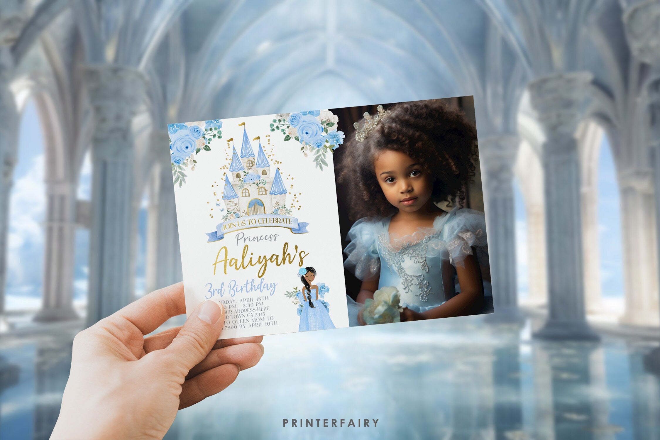 Princess Cinderella Birthday Invitation with Picture Editable template Instant Download