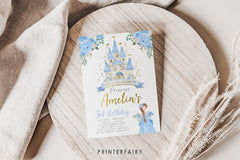 Blue Princess Castle Birthday Invitation, Editable Royal Party (Digital Download)