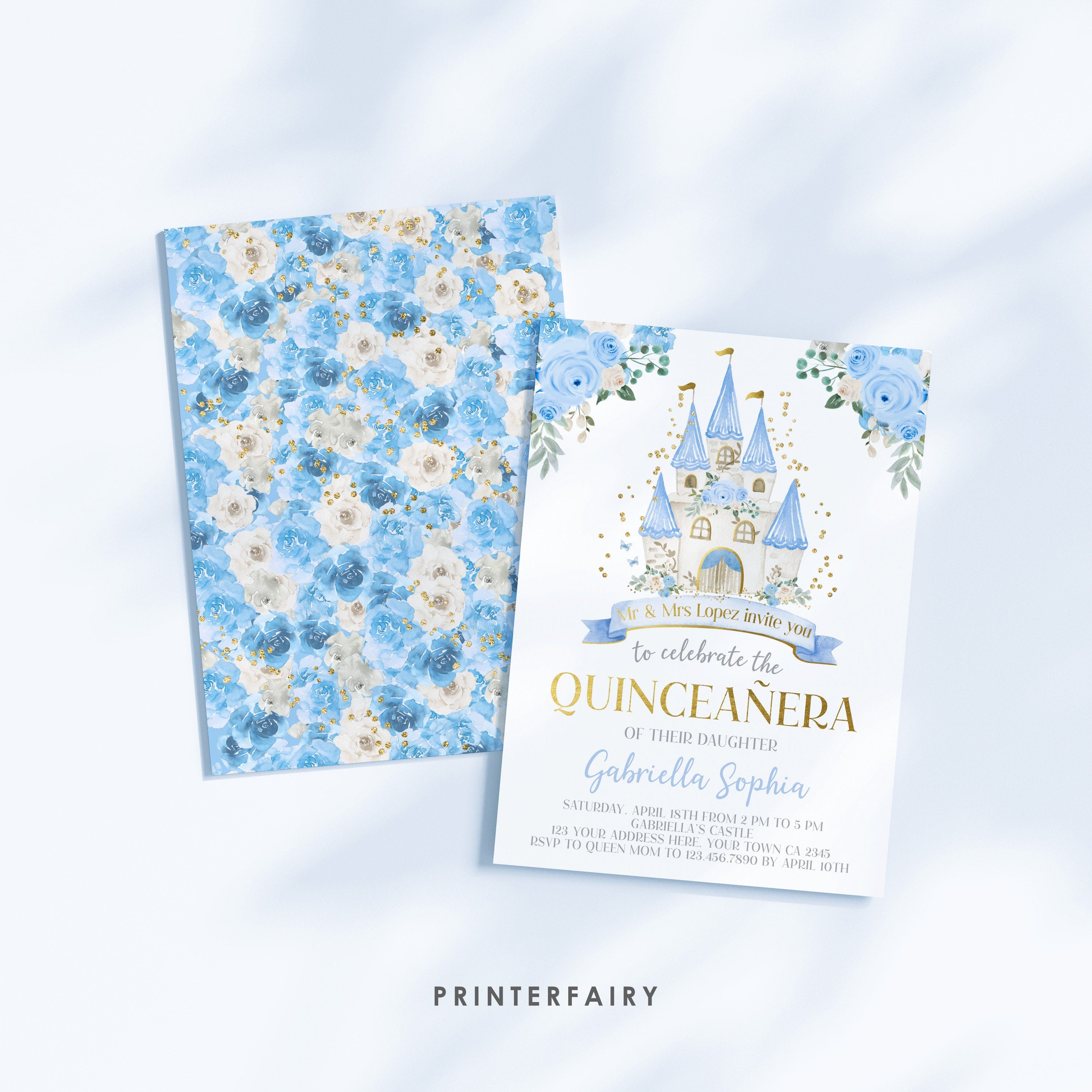 Princess Cinderella Quinceañera Invitation Template (Instant Download)
