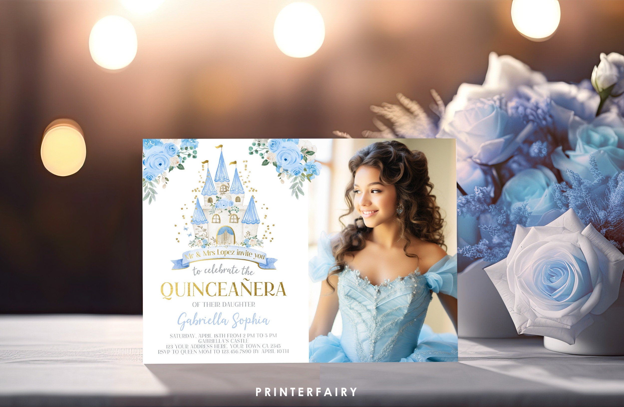 Photo Quinceañera Invitation, Princess Castle Party (Digital Download)