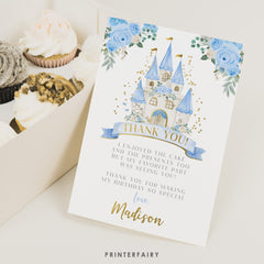 Blue Princess Castle Thank You Card, Editable Birthday Party (Digital)