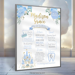 Princess 1st Birthday Board, 1st Year Milestones Poster, Fairytale Party Decor, Editable INSTANT DOWNLOAD
