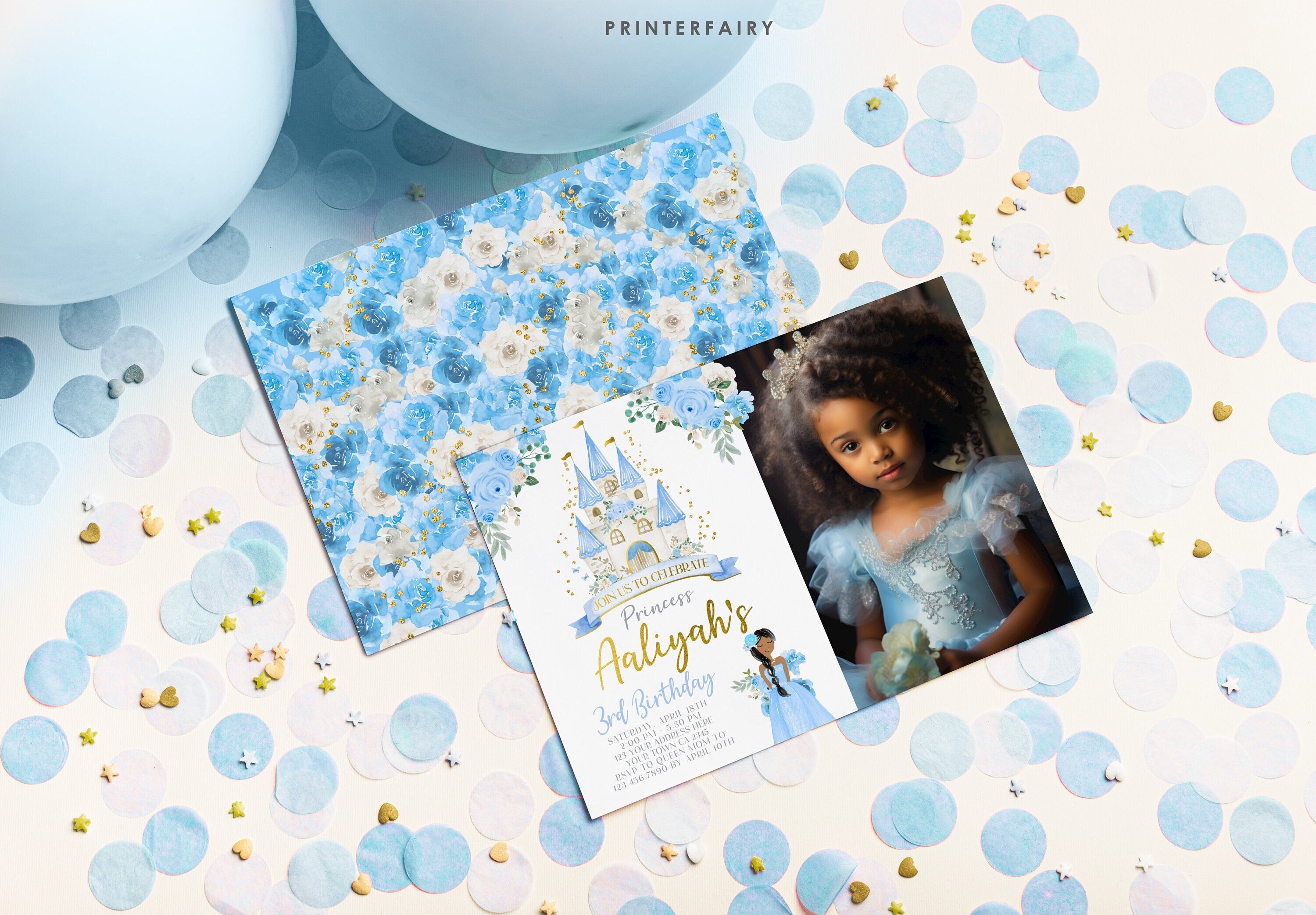 Princess Cinderella Birthday Invitation with Picture Editable template Instant Download