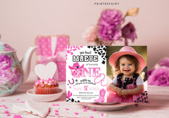Disco Cowgirl 1st Birthday Photo Invitation, Editable Party Invite (Digital Download)