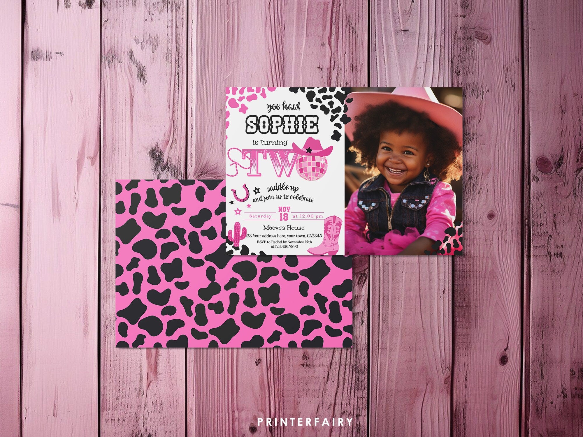 Cowgirl Disco 2nd Birthday Invitation with Photo (Digital)