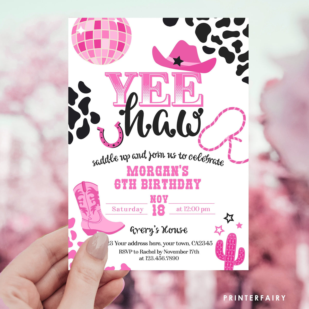 Editable Disco Cowgirl Birthday Invitation, Rhinestone Theme (Digital)