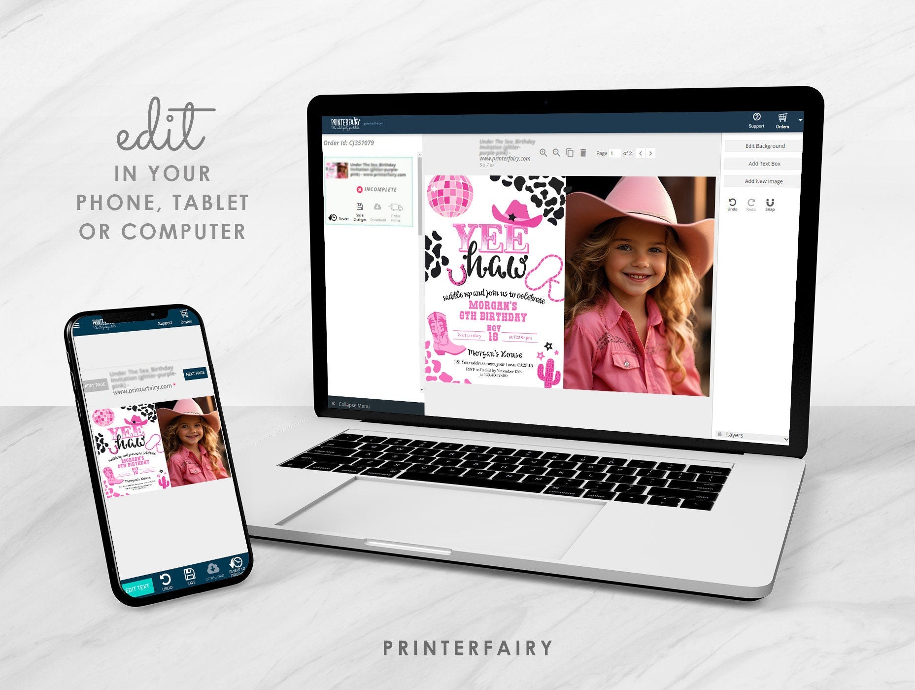 Editable Photo Disco Cowgirl Birthday Invitation (Digital)