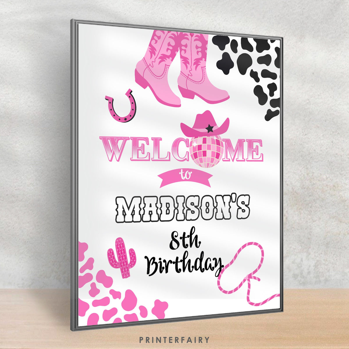 Editable Disco Cowgirl Birthday Welcome Sign (Digital Download)