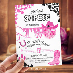 Disco Cowgirl 2nd Birthday Invitation, Editable Party Invite (Digital Download)