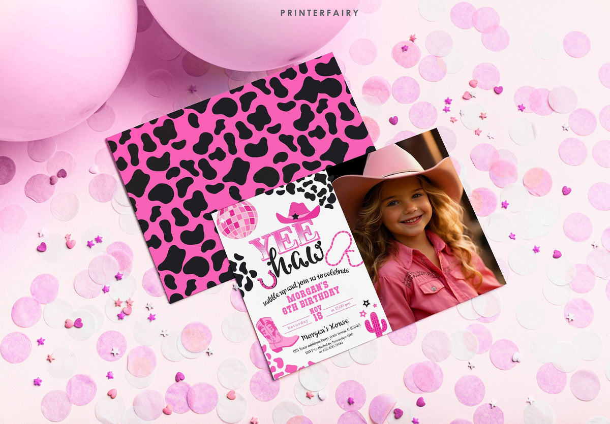 Editable Photo Disco Cowgirl Birthday Invitation (Digital)