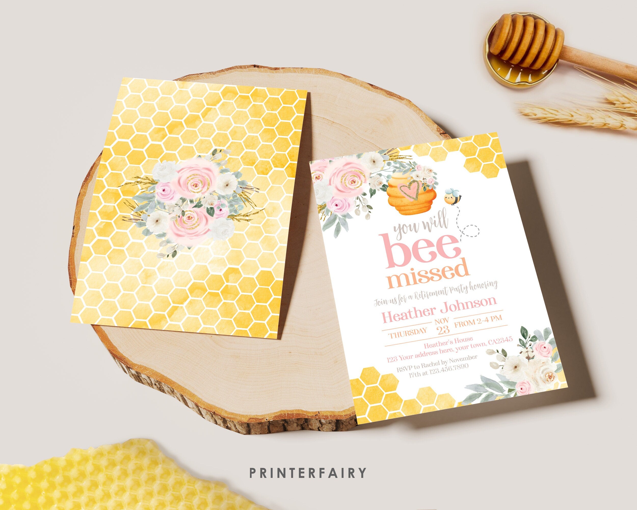 Bee Retirement Party Invitation EDITABLE Template, "You Will Bee Missed" Theme, Instant Download