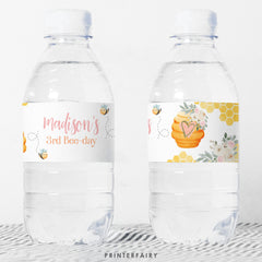 Editable Bee Water Bottle Label, Honeycomb Birthday Party (Digital Download)
