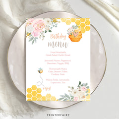 Bee Birthday Menu, Honeycomb Design, Editable Food Table Sign (Digital Download)