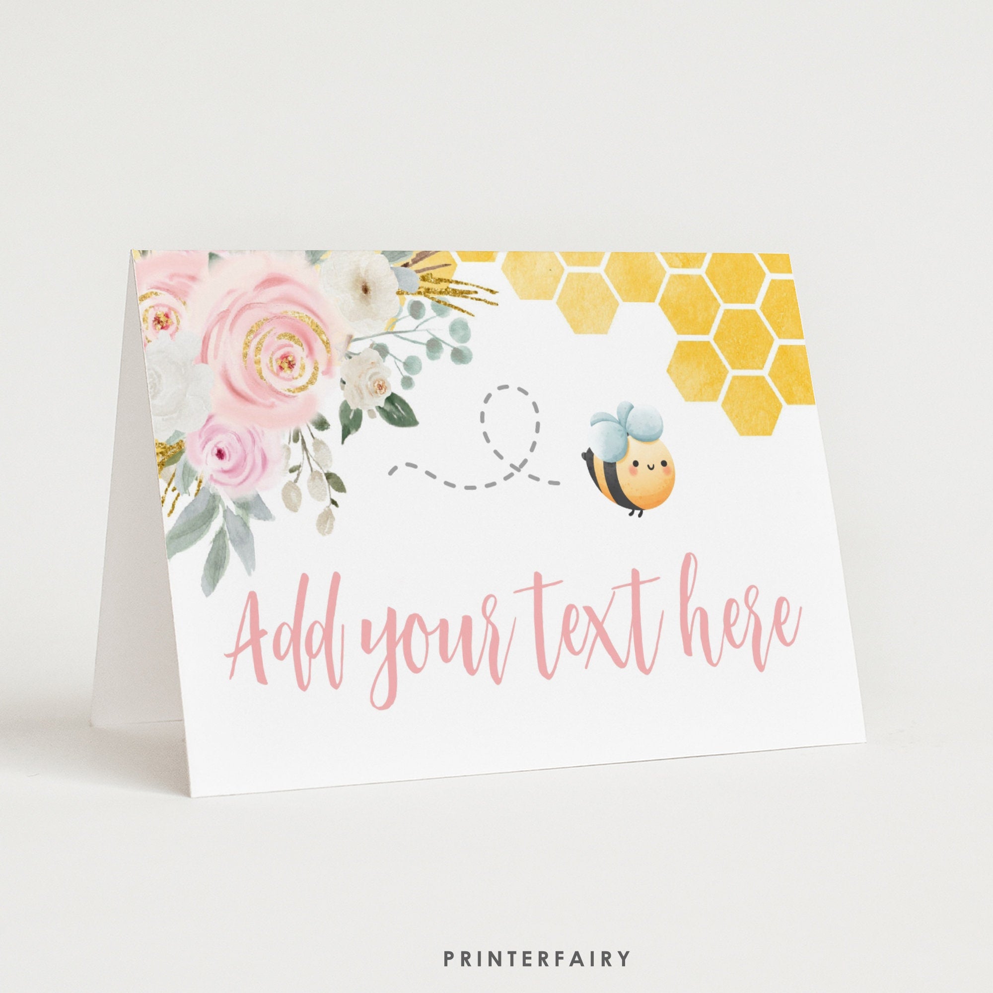 Editable Bee Birthday Food Tents, Honeycomb Place Cards (Digital Download)