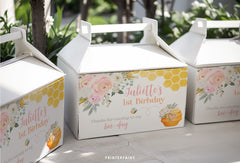 Bee 1st Birthday Gable Box Label, Editable Honeycomb Party Favor (Digital Download)