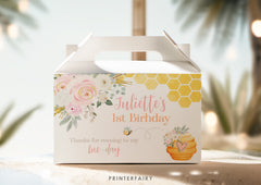 Bee 1st Birthday Gable Box Label, Editable Honeycomb Party Favor (Digital Download)