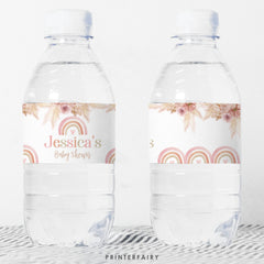 Rainbow Birthday Water Bottle Labels, Boho Pastel Watercolor, Pampas Party, Boho, Editable in Corjl