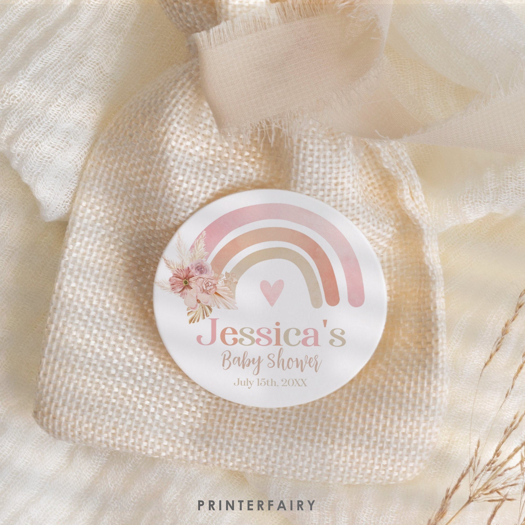 Boho Rainbow Cupcake Toppers, Pastel Watercolor Baby Shower Decor (Editable)